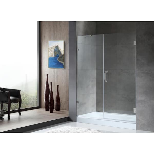 Makata Series 60 in. x 72 in. H Hinged Frameless Shower Door in Brushed Nickel with Tsunami Guard Tempered Glass