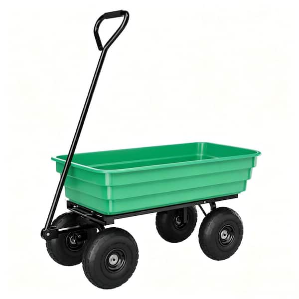 Heavy Duty Poly Garden Dump Cart Rust-Proof, Quick-Release, 10" No-Flat All-Terrain Wheels for Lawns 1200lbs Green