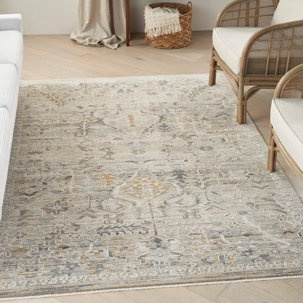 Ivory Taupe Floral Synthetic Easy-Care Area Rug 5'3" x 7'10"