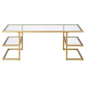Cice 47 in. Brass Rectangular Coffee Table with Glass Top