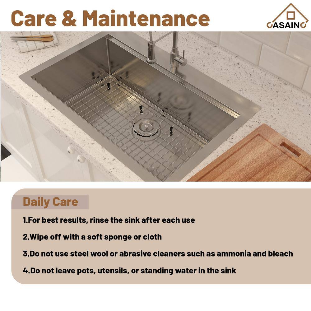 33'' Brushed Stainless Steel Single Bowl Workstation Kitchen Sink