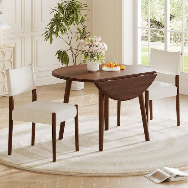 House Window Drop Design Harper & Bright Designs 3-Piece Cherry Drop-leaf Round Wood Top Dining ...