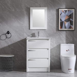 Wonline 23.62 in. W x 17.72 in. D x 33.46 in. H Single Sink Bath Vanity in White with White Ceramic Top and Mirror