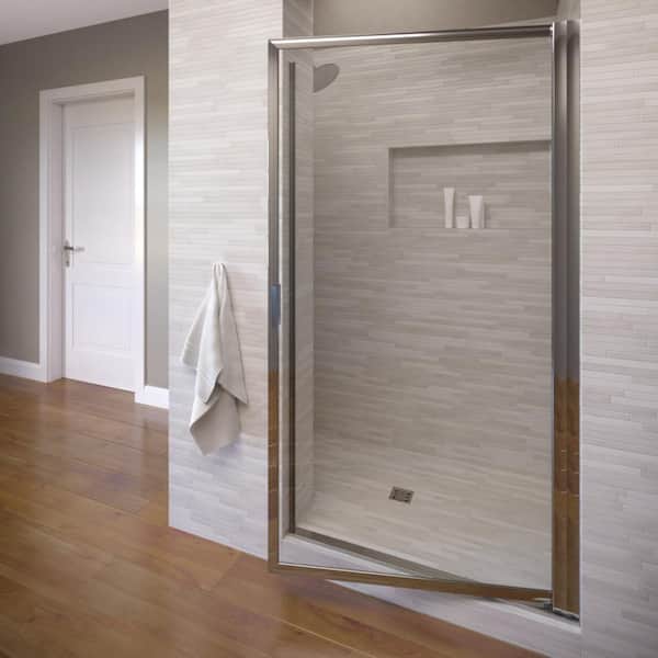 Basco Deluxe 34-7/8 in. x 63-1/2 in. Framed Pivot Shower Door in Silver