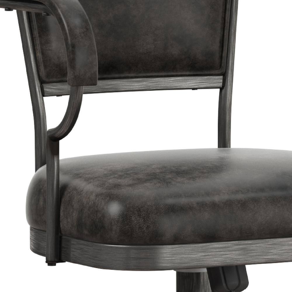 Gray Metal Bar Height Swivel Stool with Faux Leather Upholstery