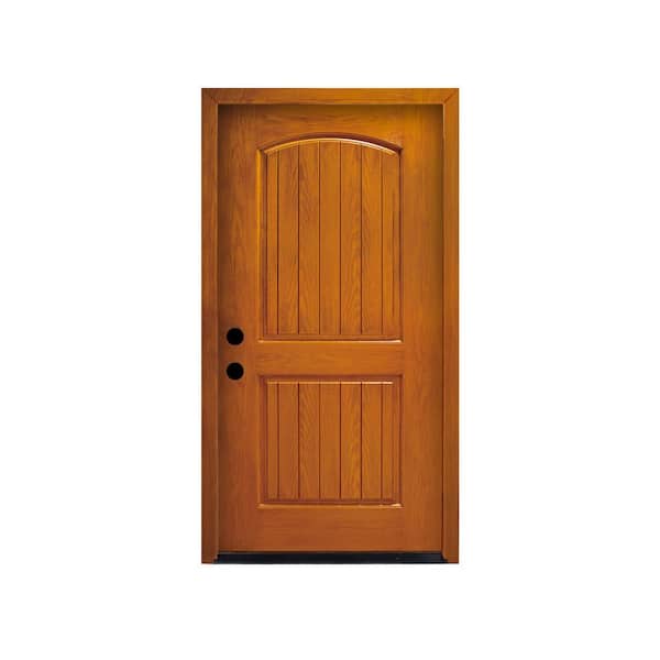 36 in. x 80 in. 1 Panel Right-Hand Inswing Primed Brown Fiberglass Prehung Front Door with Threshold, Hinge
