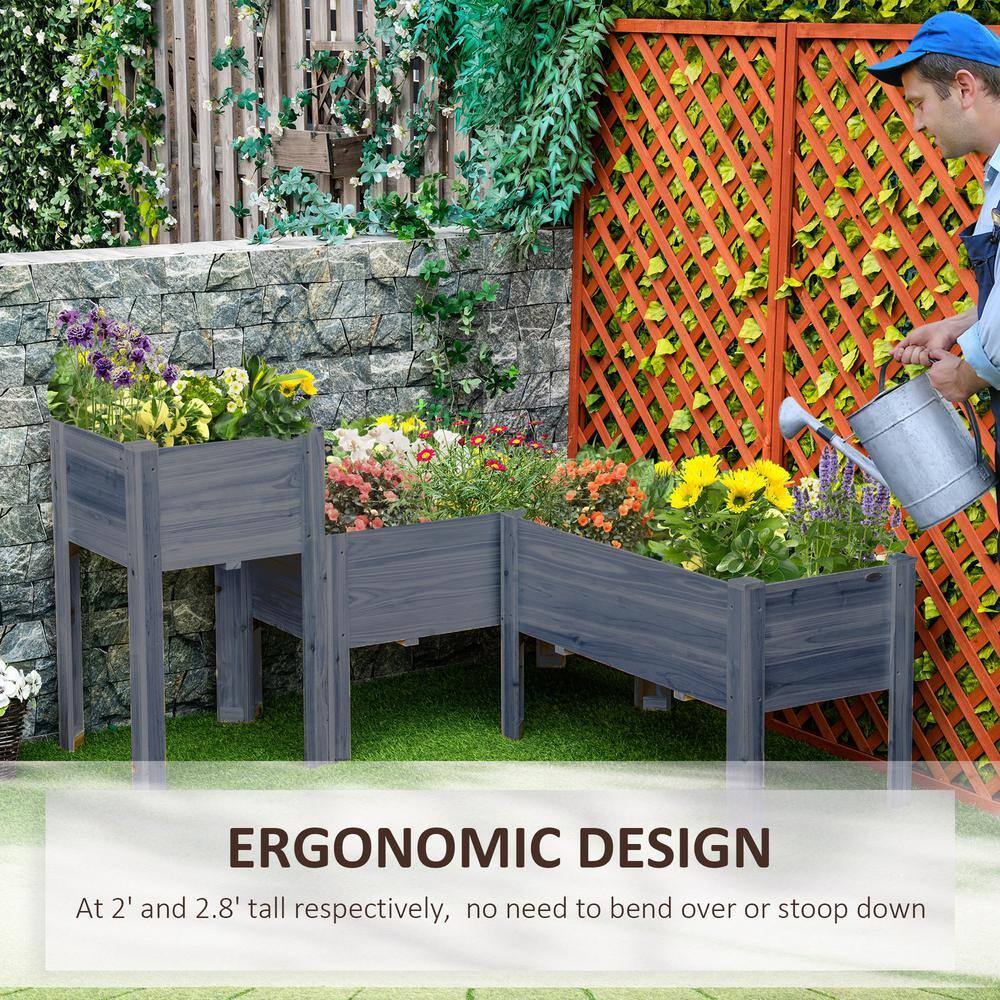 Elevated Gray Wood Garden Bed Trio for Deck and Yard