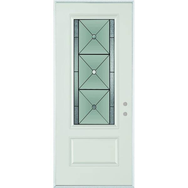 Stanley Doors 32 in. x 80 in. Bellocchio Patina 3/4 Lite 1-Panel Painted White Left-Hand Inswing Steel Prehung Front Door