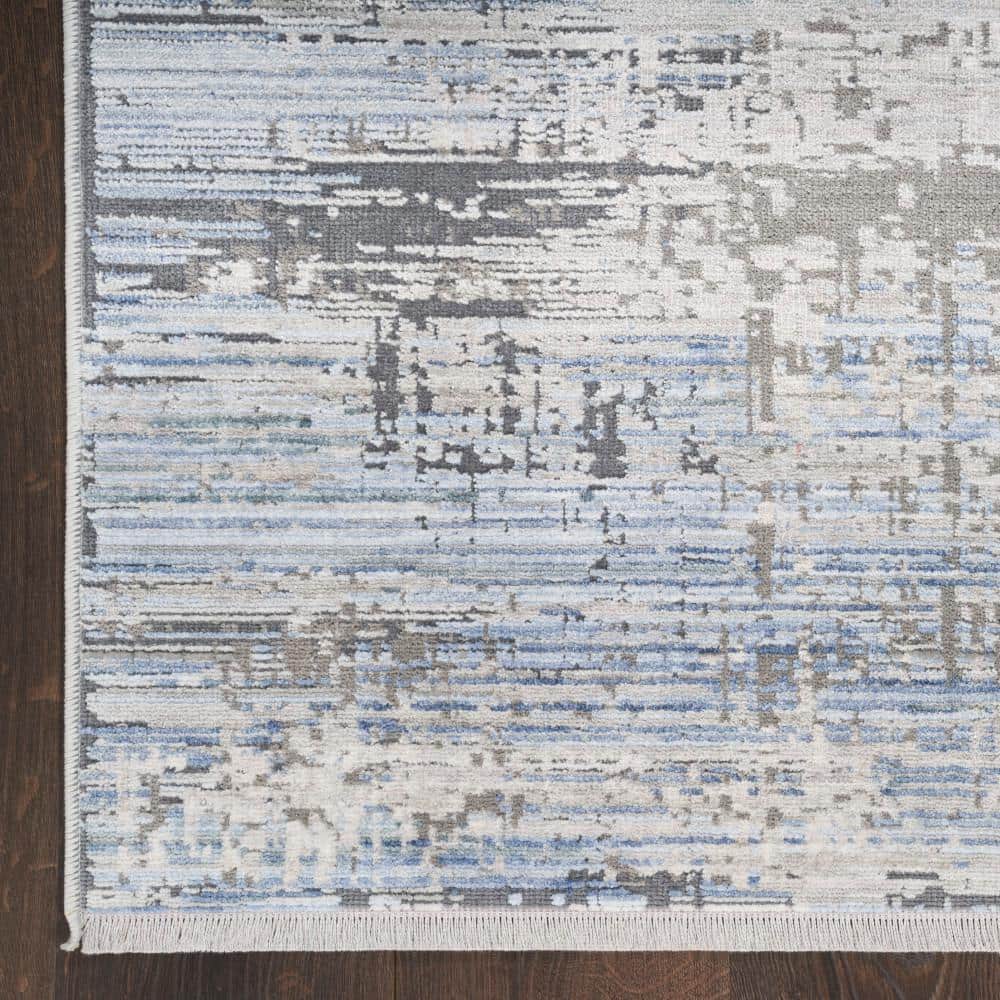 Blue and Gray Abstract 8' x 10' Stain-Resistant Synthetic Rug