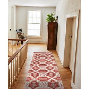Red Lover's Knot Coverlet 2 ft. x 8 ft. Rectangle Wool and Cotton Stair Runner