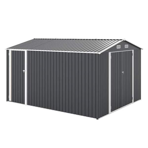 9 ft. W x 11 ft. D Dark Gray Metal Shed with 3-Lockable Doors, 4-Vents (99 sq. ft. )