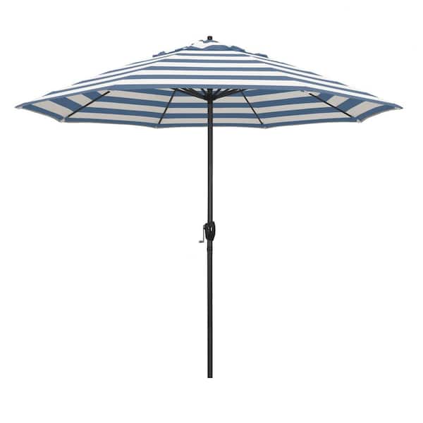 California Umbrella 9 ft. Black Aluminum Market Patio Umbrella Auto Tilt in Cabana Regatta Sunbrella