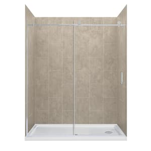 Marina 60 in. L x 32 in. W x 78 in. H Right Drain Alcove Shower Stall/Kit in Shale with Silver Trim