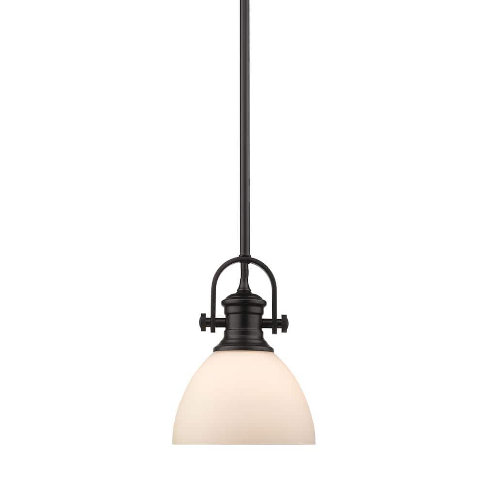 Hines Transitional Mini Pendant in Matte Black with Opal Glass