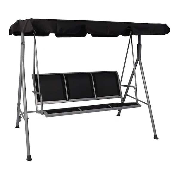 Unbranded 3-Person Metal Patio Swing Chair with Adjustable Canopy
