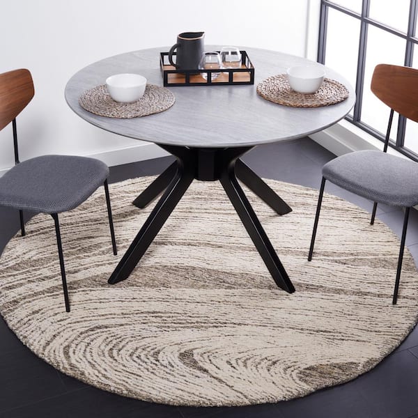 Abstract 8 ft. x 8 ft. Round Charcoal/Ivory Classic Marble Area Rug