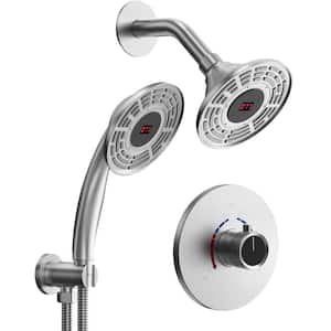 Smart Temperature Grain 2-Spray Wall Mount 5 in. Fixed and Handheld Shower Head 2.5 GPM in Brushed Gold Nickel Include