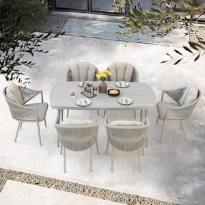 7-Piece Aluminum Outdoor Dining Set with Coffee Cushion