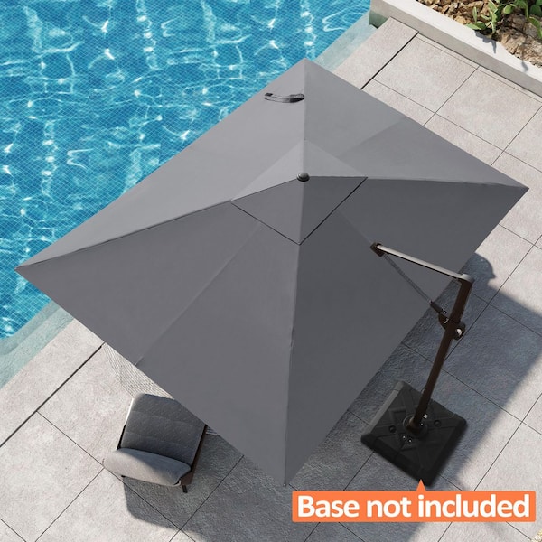 Pellebant 9 ft. x 11.5 ft. Aluminum Outdoor Large Sun Shade Parasol Cantilever Offset Patio Umbrella in Dark Gray with No Base