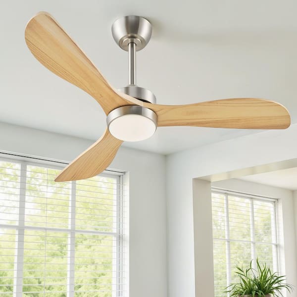 42 in. Indoor Nickel Natural Wood Low Profile Downrod Mount Ceiling Fan with 3CCT Integrated LED Light and Remote