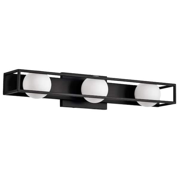 SATCO Jenkins 24 in. 3-Light Matte Black Integrated LED Vanity Light with Frosted Glass Shade