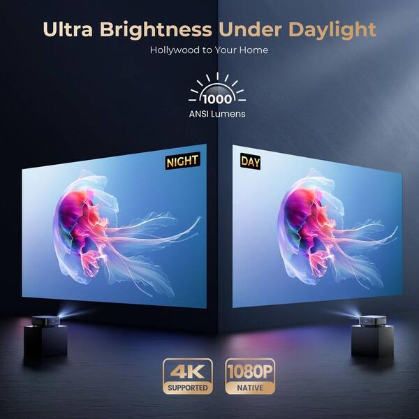 Vrbgify 1920 x 1080 4K 1080P Smart Projector with 1000 Lumens