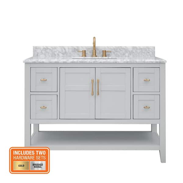 Sturgess 49 in. Single Sink Gray Bath Vanity with White Carrara Marble Top (Assembled)