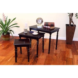 15 in. Espresso Small Rectangle Wood Coffee Table with Nesting Tables