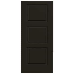36 in. x 80 in. 3-Panel Equal Universal Reversible Black Steel Front Door Slab