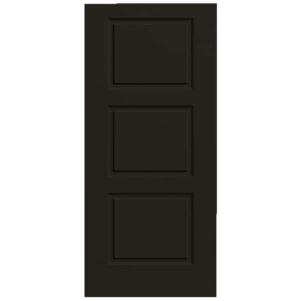 JELD-WEN 36 in. x 80 in. 3-Panel Equal Universal Reversible Black Steel Front Door Slab