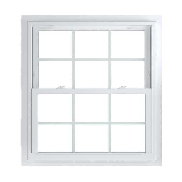 American Craftsman 37.75 in. x 40.75 in. 70 Series White Double Hung Low-E Argon Glass Vinyl Fin with J Window with Grids, Screen Incl