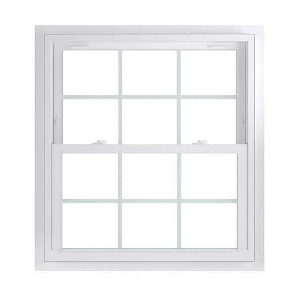 American Craftsman 37.75 in. x 40.75 in. 70 Series Low-E Argon Glass Double Hung White Vinyl Fin with J Window with Grids, Screen Incl