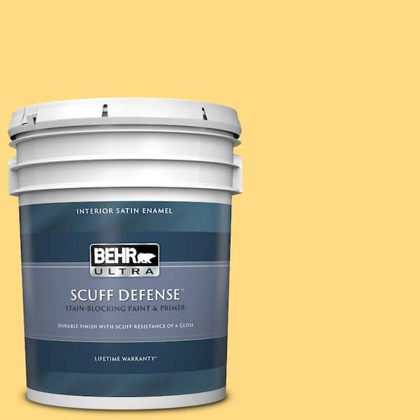 BEHR ULTRA 5 gal. #P290-4 Spirited Yellow Extra Durable Satin Enamel Interior Paint & Primer