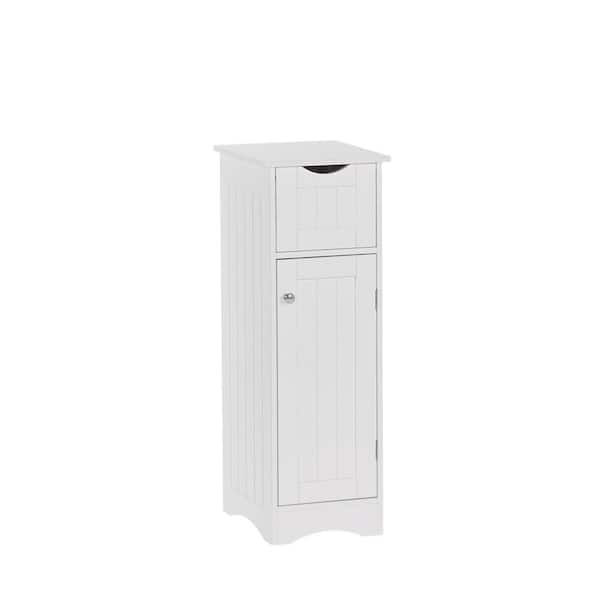 Ashland 11 in. W x 13.5 in. D x 32 in. H White Linen Cabinet Narrow Bathroom and Laundry Storage Cabinet with Drawer