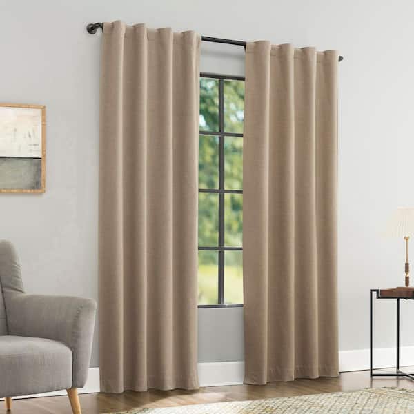 Treviso Taupe Polyester/Linen 40 in. W x 84 in. L Back Tab 100% Blackout Curtain (Single Panel)