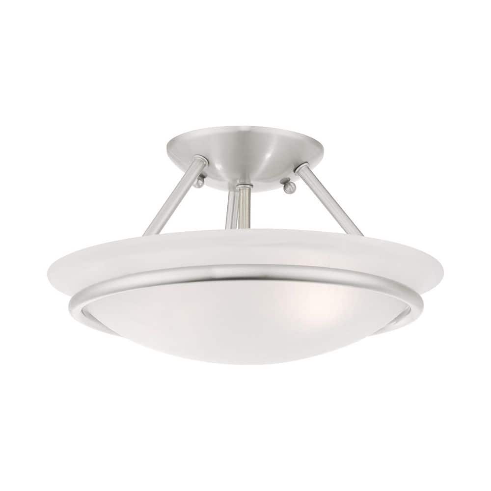 Elegant Alabaster Glass Bowl 2-Light LED Semi Flush Mount in Brushed Nickel