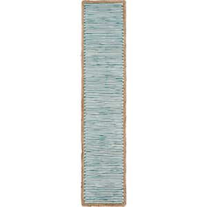Bordered 16 in. W x 80 in. L Striped Blue / Cream Cotton Table Runner
