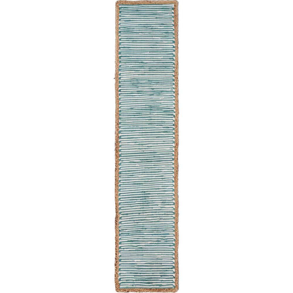 Bordered 16 in. W x 80 in. L Striped Blue / Cream Cotton Table Runner