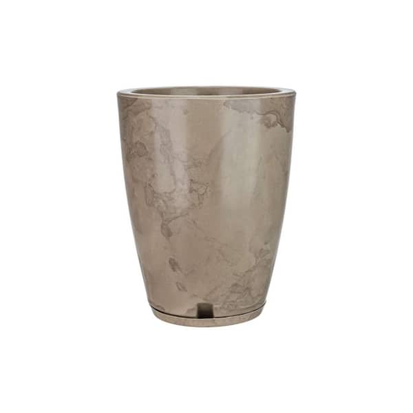 FLORIDIS Amsterdan Small Beige Marble Effect Plastic Resin Indoor and Outdoor Planter Bowl