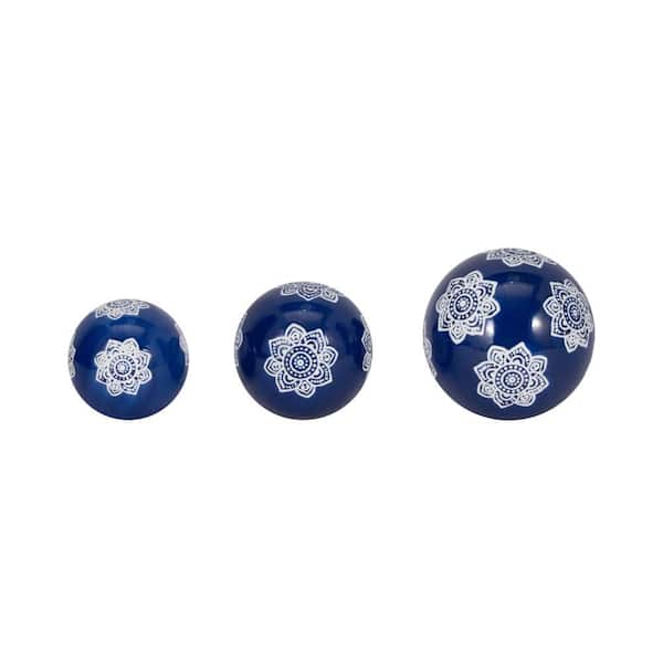 Liv & Skye 4 in. x 5 in. x 6 in. Blue Chinoiserie Lotus Orbs (Set of 3)