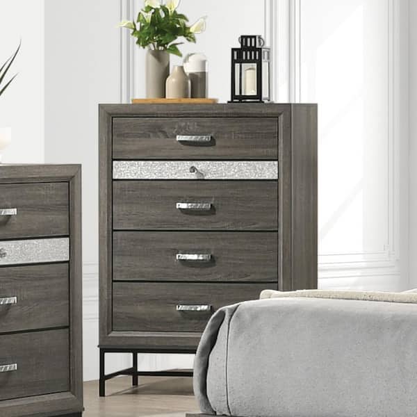 Furniture of America Vurenn Gray 5-Drawer 30.5 in. Chest of Drawers