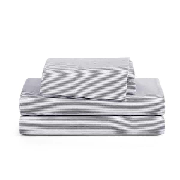 Ithaca Stripe 4-Piece Navy Blue Cotton Percale Full Sheet Set