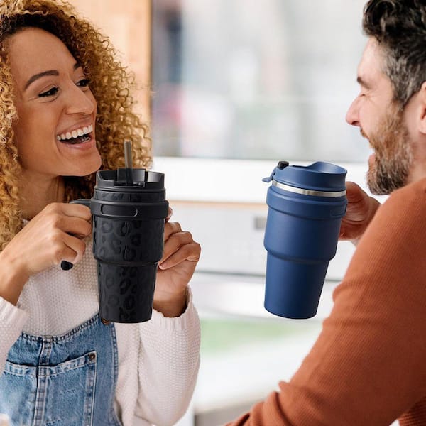 20 oz. Black Stainless Steel Insulated Coffee Mug Tumbler with Handle,  Double Wall Travel Cup with Lid 29ESA05658 - The Home Depot