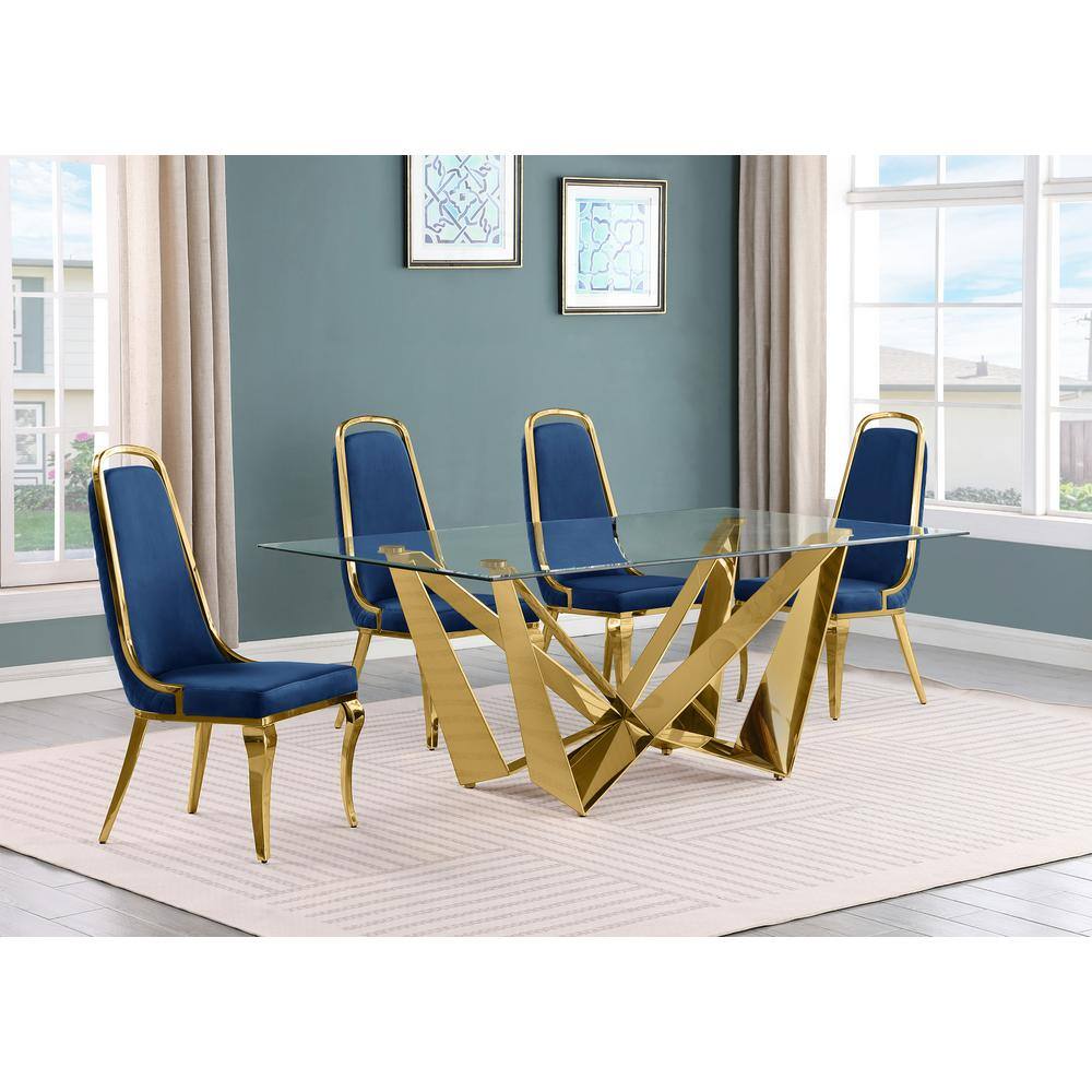 Best Quality Furniture Rae 5Piece Rectangular Glass Top Gold Stainless