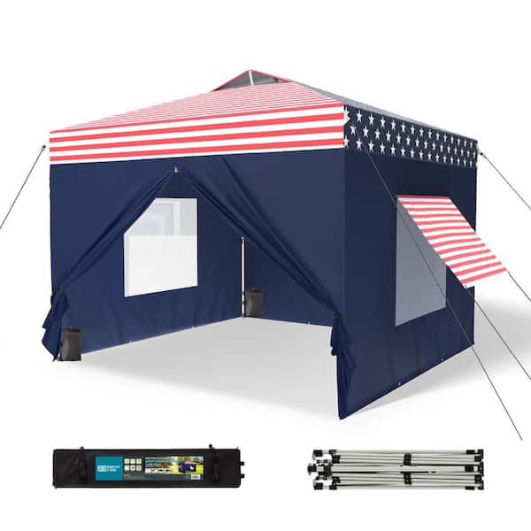 PHI VILLA 10 ft. x 10 ft. Stars and Stripes Pop Up Tent with Removable Sidewalls