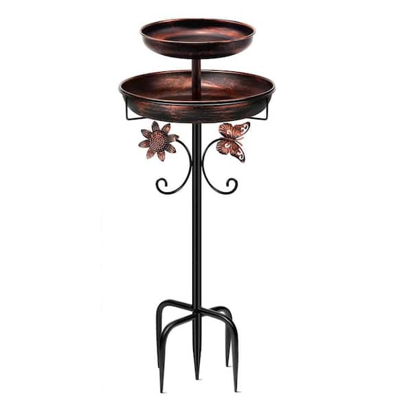 42 in. Antique Bronze Metal Bird Bath Feeder 2-in-1 Design with Upgraded 5-Pronged Base for Garden Patio Yard Decor