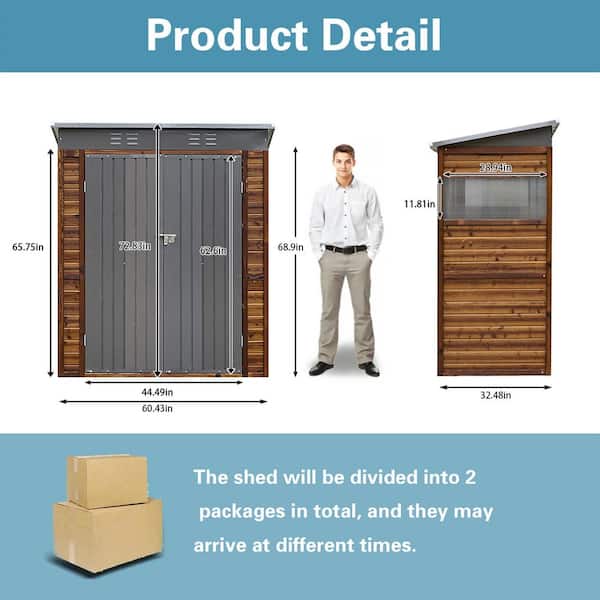Sudzendf 5 ft. W x 3 ft. D Iron-Wood Combination Tool Storage Shed
