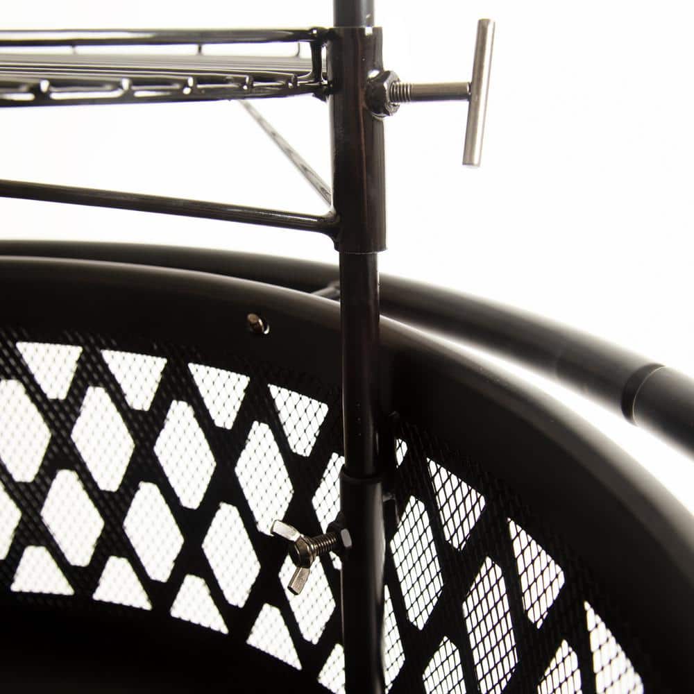 Black Steel Round Wood Burning Fire Pit with Mesh Screen