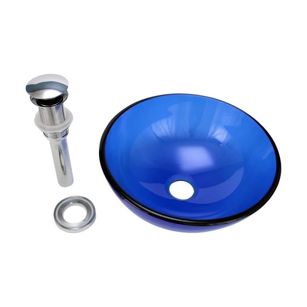 Blue Tempered Glass Above-Counter Vessel Sink
