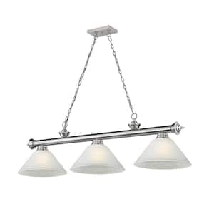 Cordon 3-Light Brushed Nickel Plus Angle White Linen Shade Billiard Light with No Bulbs Included